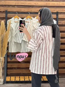 خرید اینترنتی مانتو لنین راه راه چهار دکمه کد 1703در ونوس مد