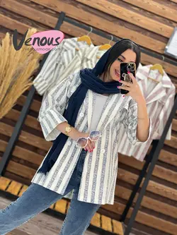 خرید اینترنتی مانتو لنین راه راه چهار دکمه کد 1703در ونوس مد