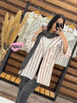 خرید اینترنتی مانتو لنین راه راه چهار دکمه کد 1703در ونوس مد