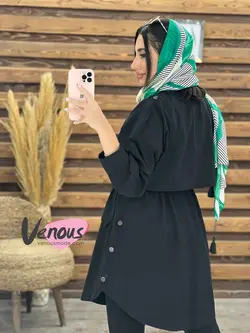 خرید اینترتی مانتو لنین کمرگت بغل دکمه کد 1780 در ونوس مد