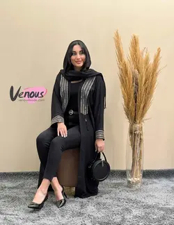 مانتو بلند منگوله دار پولک دوزی کد 1787 شیک و خاص در ونوس مد