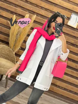 خرید اینترنتی مانتو تترون جیب پاکتی بغل دکمه کد 1836 ونوس مد