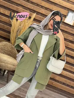 خرید اینترنتی مانتو لنین آستین پاکتی دوجیب کد 1875 ونوس مد