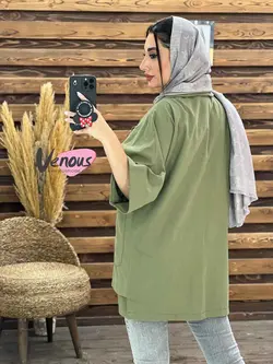 خرید اینترنتی مانتو لنین آستین پاکتی دوجیب کد 1875 ونوس مد