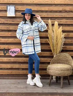 پالتو چهارخونه جیب پاکتی کد 1890 کالکشن پاییزی ونوس مد