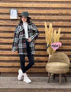 پالتو چهارخونه جیب پاکتی کد 1890 کالکشن پاییزی ونوس مد