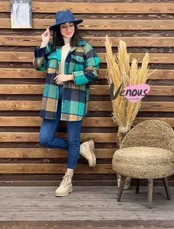 پالتو چهارخونه جیب پاکتی کد 1890 کالکشن پاییزی ونوس مد