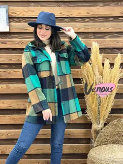 پالتو چهارخونه جیب پاکتی کد 1890 کالکشن پاییزی ونوس مد