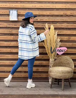 پالتو چهارخونه جیب پاکتی کد 1890 کالکشن پاییزی ونوس مد