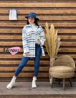 پالتو چهارخونه جیب پاکتی کد 1890 کالکشن پاییزی ونوس مد