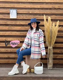 پالتو چهارخونه جیب پاکتی کد 1890 کالکشن پاییزی ونوس مد