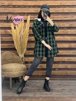 خرید آنلاین و حضوری مانتو چهارخونه کلاهدار کد 1901 درونوس مد