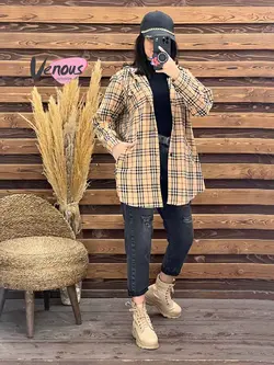 خرید آنلاین و حضوری مانتو چهارخونه کلاهدار کد 1901 درونوس مد