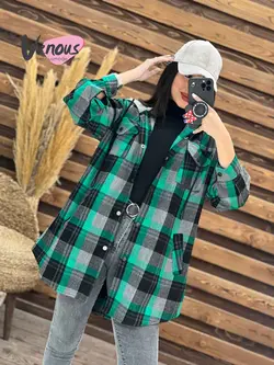 خرید آنلاین و حضوری مانتو چهارخونه کلاهدار کد 1901 درونوس مد