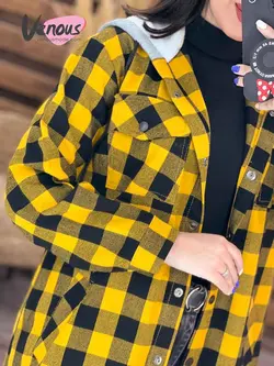 خرید آنلاین و حضوری مانتو چهارخونه کلاهدار کد 1901 درونوس مد