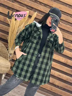 خرید آنلاین و حضوری مانتو چهارخونه کلاهدار کد 1901 درونوس مد