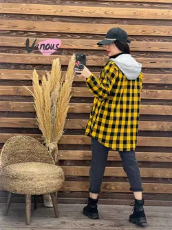 خرید آنلاین و حضوری مانتو چهارخونه کلاهدار کد 1901 درونوس مد