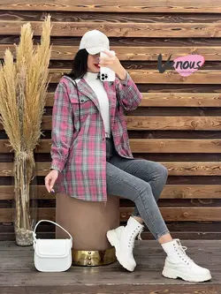 خرید آنلاین و حضوری مانتو چهارخونه کلاهدار کد 1921 درونوس مد