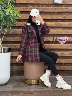 خرید آنلاین و حضوری مانتو چهارخونه کلاهدار کد 1921 درونوس مد