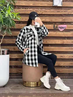 خرید آنلاین و حضوری مانتو چهارخونه کلاهدار کد 1921 درونوس مد