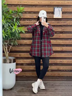 خرید آنلاین و حضوری مانتو چهارخونه کلاهدار کد 1921 درونوس مد