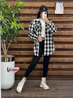 خرید آنلاین و حضوری مانتو چهارخونه کلاهدار کد 1921 درونوس مد