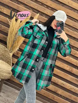 خرید آنلاین و حضوری مانتو چهارخونه کلاهدار کد 1921 درونوس مد