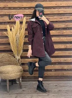 خرید آنلاین و حضوری مانتو چهارخونه کلاهدار کد 1921 درونوس مد