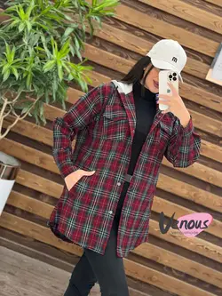 خرید آنلاین و حضوری مانتو چهارخونه کلاهدار کد 1921 درونوس مد