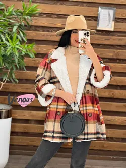 پالتو چهارخونه یقه خز کد 2000 شیک و خاص در مجموعه ونوس مد