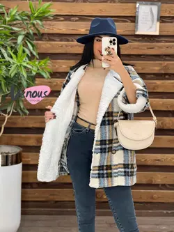 پالتو چهارخونه یقه خز کد 2000 شیک و خاص در مجموعه ونوس مد