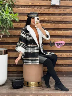 پالتو چهارخونه یقه خز کد 2000 شیک و خاص در مجموعه ونوس مد