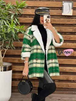 پالتو چهارخونه یقه خز کد 2000 شیک و خاص در مجموعه ونوس مد