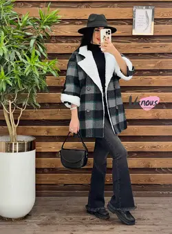 پالتو چهارخونه یقه خز کد 2000 شیک و خاص در مجموعه ونوس مد