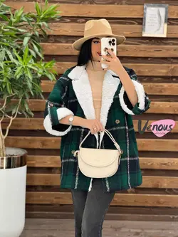 پالتو چهارخونه یقه خز کد 2000 شیک و خاص در مجموعه ونوس مد