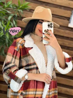 پالتو چهارخونه یقه خز کد 2000 شیک و خاص در مجموعه ونوس مد