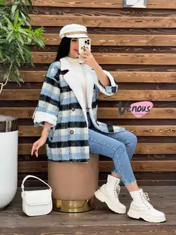 پالتو چهارخونه یقه خز کد 2000 شیک و خاص در مجموعه ونوس مد