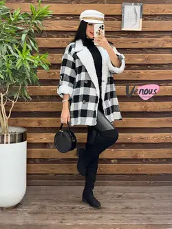 پالتو چهارخونه یقه خز کد 2000 شیک و خاص در مجموعه ونوس مد