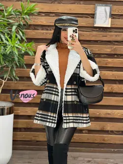 پالتو چهارخونه یقه خز کد 2000 شیک و خاص در مجموعه ونوس مد