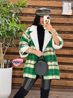 پالتو چهارخونه یقه خز کد 2000 شیک و خاص در مجموعه ونوس مد