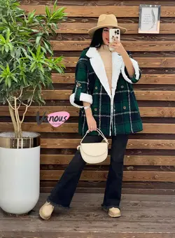 پالتو چهارخونه یقه خز کد 2000 شیک و خاص در مجموعه ونوس مد