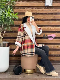 پالتو چهارخونه یقه خز کد 2000 شیک و خاص در مجموعه ونوس مد