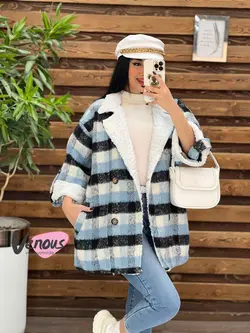 پالتو چهارخونه یقه خز کد 2000 شیک و خاص در مجموعه ونوس مد