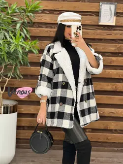 پالتو چهارخونه یقه خز کد 2000 شیک و خاص در مجموعه ونوس مد