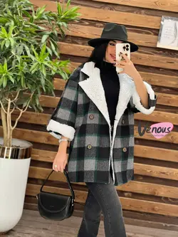 پالتو چهارخونه یقه خز کد 2000 شیک و خاص در مجموعه ونوس مد