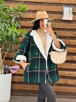 پالتو چهارخونه یقه خز کد 2000 شیک و خاص در مجموعه ونوس مد