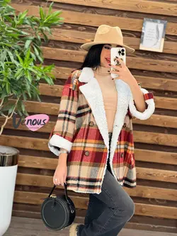 پالتو چهارخونه یقه خز کد 2000 شیک و خاص در مجموعه ونوس مد