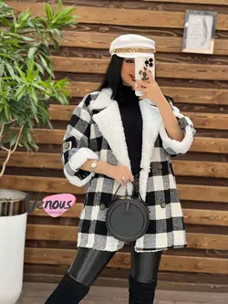 پالتو چهارخونه یقه خز کد 2000 شیک و خاص در مجموعه ونوس مد