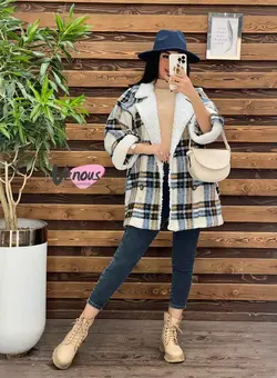 پالتو چهارخونه یقه خز کد 2000 شیک و خاص در مجموعه ونوس مد