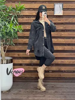 خرید اینترنتی کت جین ذغالی زاپدار کد 2019 فروشگاه ونوس مد